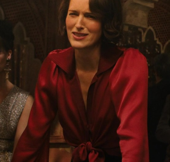 Red Satin Front Tie Blouse Worn by Phoebe Waller-Bridge as Helena Shaw