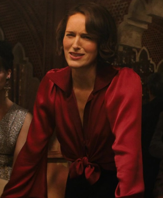 Worn on Indiana Jones and the Dial of Destiny (2023) Movie - Red Satin Front Tie Blouse Worn by Phoebe Waller-Bridge as Helena Shaw