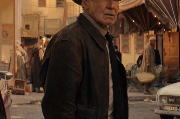 Distressed Brown Leather Jacket Worn by Harrison Ford as Dr. Henry "Indiana" Jones Jr. Outfit Indiana Jones and the Dial of Destiny (2023) Movie