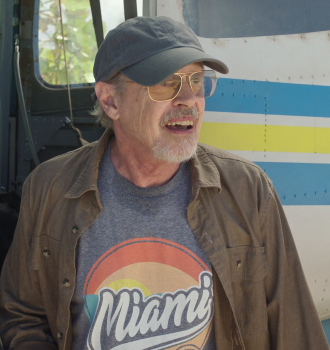 'Miami' Print T-Shirt of Steve Buscemi as Reese Hackford Outfit Vacation Friends 2 (2023) Movie