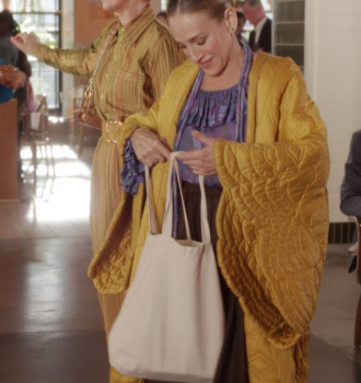 Yellow Quilted Kimono Coat Worn by Sarah Jessica Parker as Carrie Bradshaw Outfit And Just Like That... TV Show