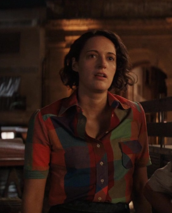 Short Sleeve Plaid Button Up Shirt Worn by Phoebe Waller-Bridge as Helena Shaw