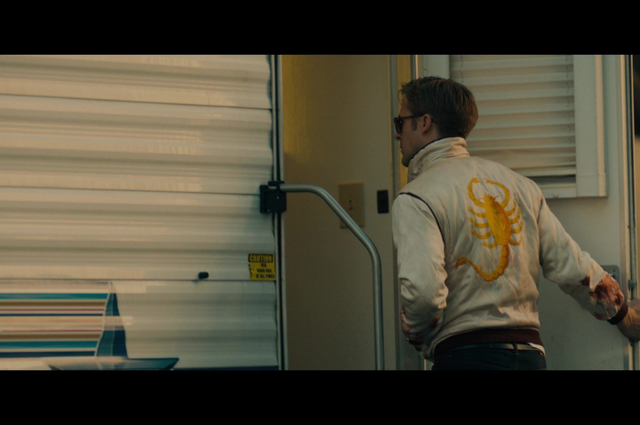 Gold Scorpion Embroidered Bomber Jacket Worn by Ryan Gosling as The Driver Outfit Drive (2011) Movie