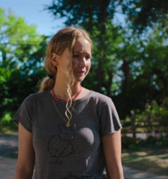 Bunny Print Grey T-Shirt Worn by Jennifer Lawrence as Maddie Barker Outfit No Hard Feelings (2023) Movie