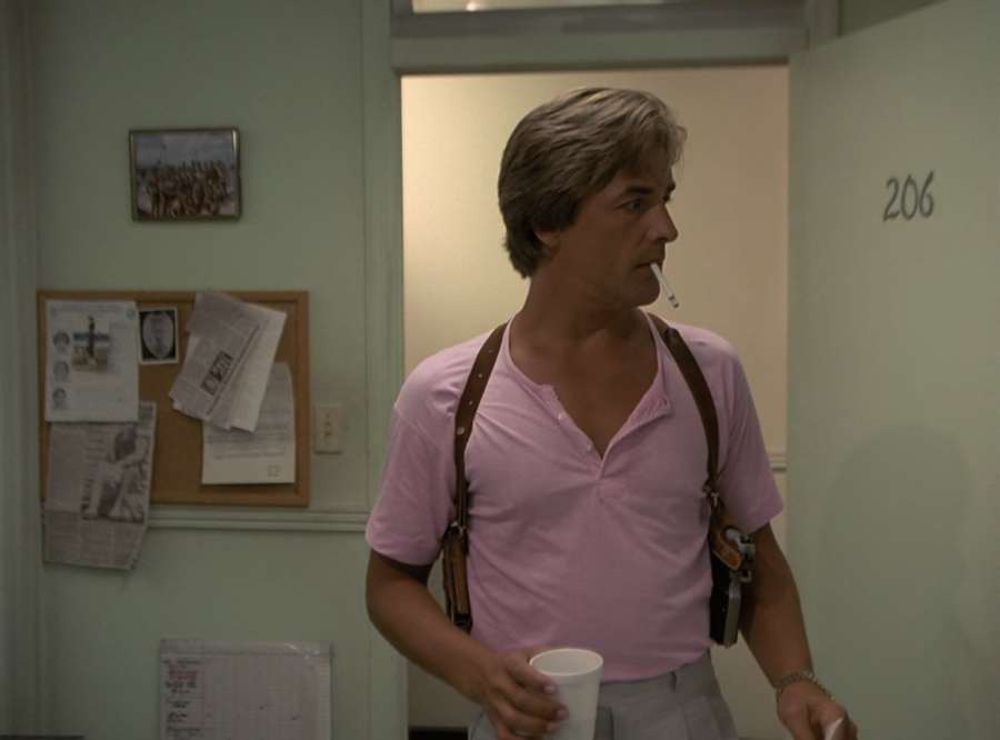 cotton pink short-sleeved shirt - Don Johnson) - Miami Vice TV Show