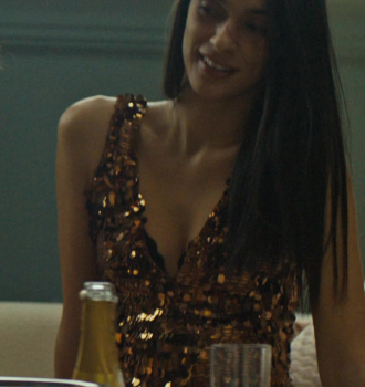 Gold Sequin Mini Dress of Laysla De Oliveira as Cruz Manuelos Outfit Special Ops: Lioness TV Show