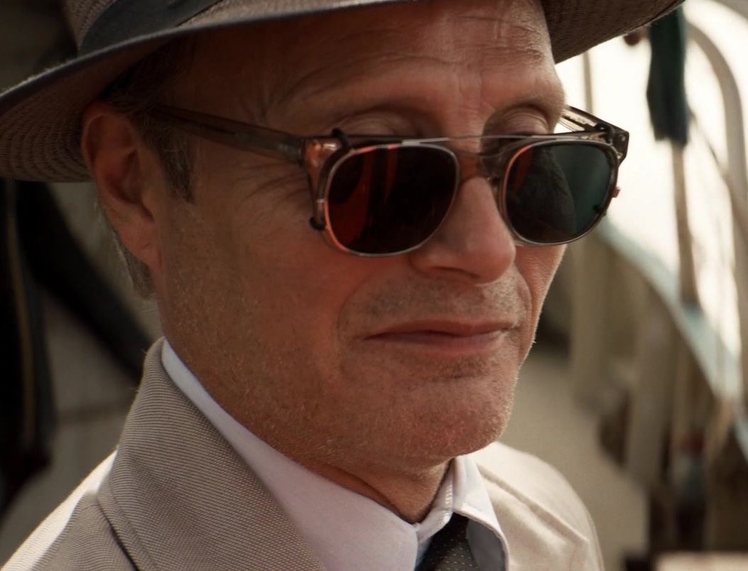 Worn on Indiana Jones and the Dial of Destiny (2023) Movie - Clip-On Sunglasses of Mads Mikkelsen as Jürgen Voller