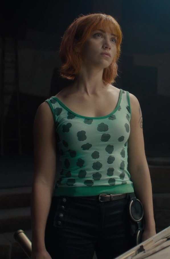 Speckled Pattern Green Top of Emily Rudd as Nami