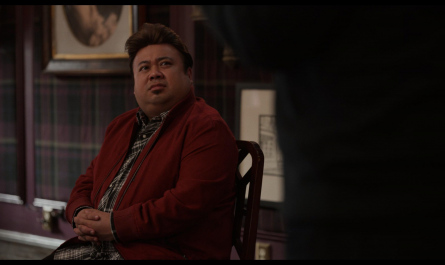 Red Suede Bomber Jacket of Don Darryl Rivera as Bobo Outfit Only Murders in the Building TV Show