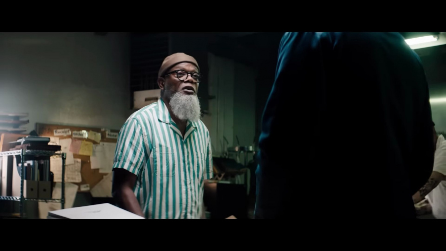 white and green stripe short sleeve shirt - Samuel L. Jackson (Gordon Davis) - The Kill Room (2023) Movie