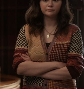 Patchwork Jacquard Cardigan Worn by Selena Gomez as Mabel Mora Outfit Only Murders in the Building TV Show