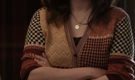 Patchwork Jacquard Cardigan Worn by Selena Gomez as Mabel Mora Outfit Only Murders in the Building TV Show