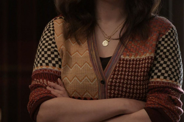 Patchwork Jacquard Cardigan Worn by Selena Gomez as Mabel Mora Outfit Only Murders in the Building TV Show