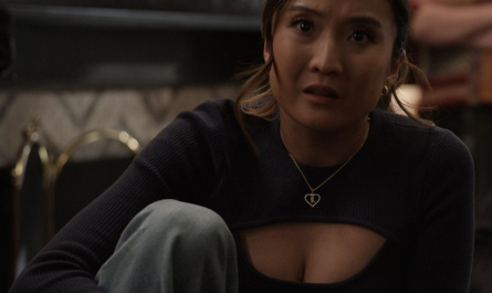 Cut Out Long Sleeve Cropped Jumper Worn by Ashley Park as Kimber Outfit Only Murders in the Building TV Show