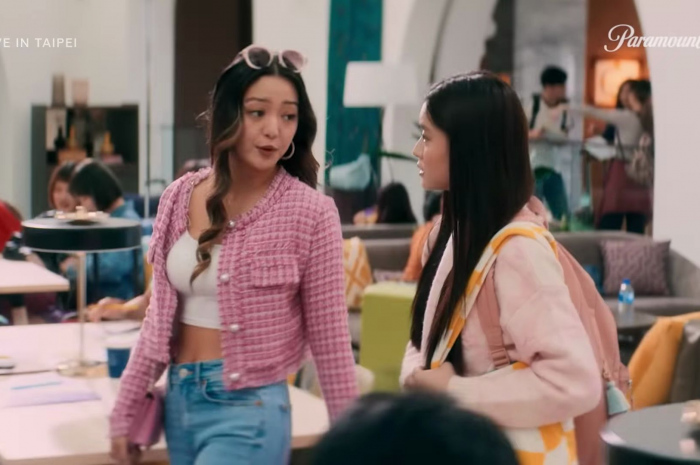 Pink Jacquard Cropped Blazer Jacket Worn by Chelsea Zhang as Sophie Ha Outfit Love in Taipei (2023) Movie