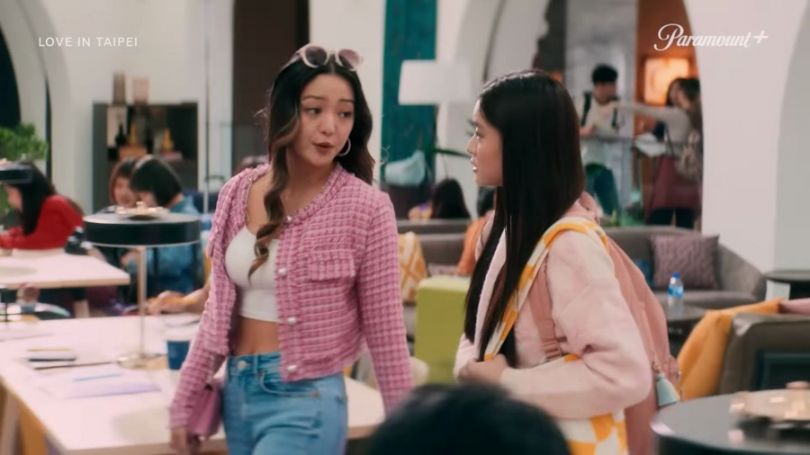 pink jacquard cropped blazer jacket - Chelsea Zhang (Sophie Ha) - Love in Taipei (2023) Movie