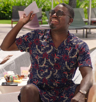 Printed Lightweight Organic Short Sleeved Shirt and Shorts Worn by Lil Rel Howery as Marcus Outfit Vacation Friends 2 (2023) Movie