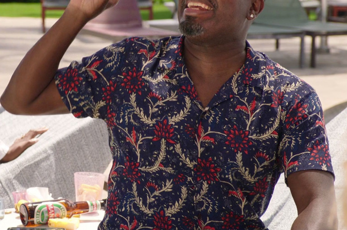 Printed Lightweight Organic Short Sleeved Shirt and Shorts Worn by Lil Rel Howery as Marcus Outfit Vacation Friends 2 (2023) Movie