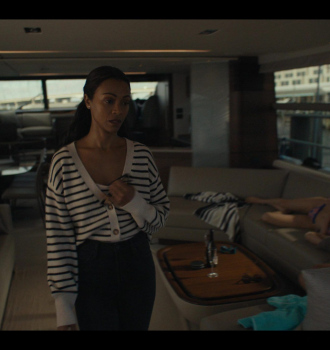 Stripe Cardigan Worn by Zoe Saldaña as Joe Outfit Special Ops: Lioness TV Show