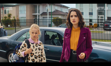 Purple Suede Moto Jacket of Laura Marano as Cami Outfit Choose Love (2023) Movie