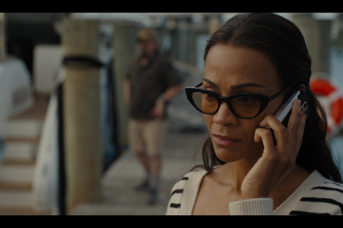 Cat Eye Frame Glasses of Zoe Saldaña as Joe Outfit Special Ops: Lioness TV Show