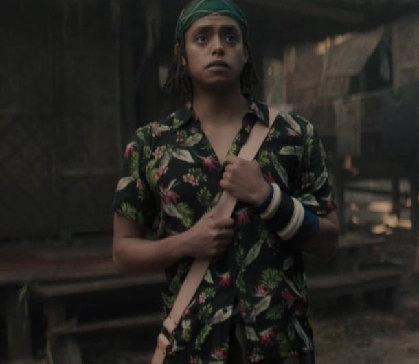 Black Floral Print Hawaiian Shirt Worn by Jacob Romero Gibson as Usopp