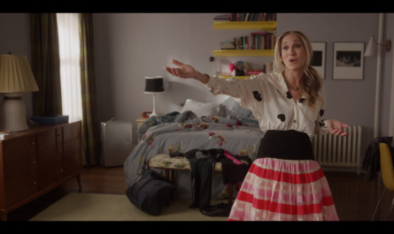 White, Red and Pink Stripe Tulle Skirt Worn by Sarah Jessica Parker as Carrie Bradshaw Outfit And Just Like That... TV Show
