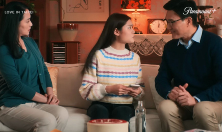 Ribbed Mock Neck Semi-Cropped Stripe Sweater Worn by Ashley Liao as Ever Wong Outfit Love in Taipei (2023) Movie