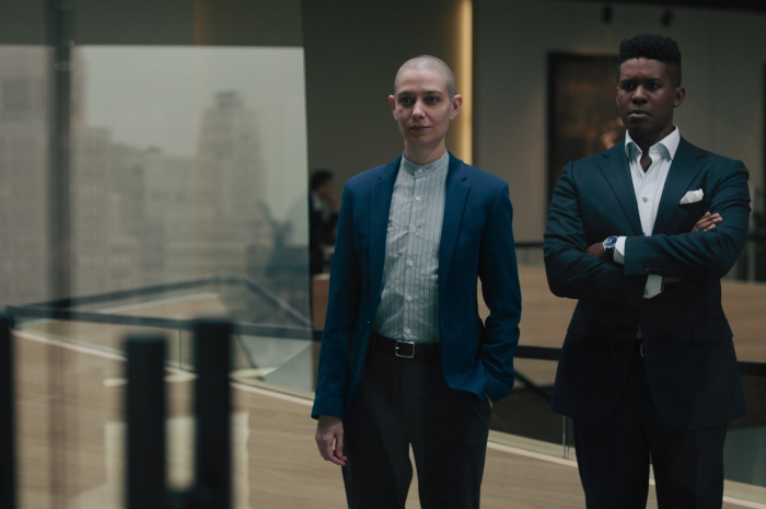 Stripe Shirt of Asia Kate Dillon as Taylor Amber Mason Outfit Billions TV Show