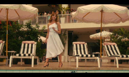 White One Shoulder Dress Worn by Ophelia Lovibond as Joyce Prigger Outfit Minx TV Show