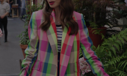 Neon Check Blazer Worn by Lily Collins as Emily Cooper Outfit Emily in Paris TV Show