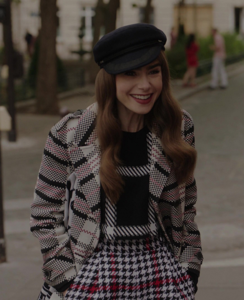 double breasted check jacket - Lily Collins (Emily Cooper) - Emily in Paris TV Show