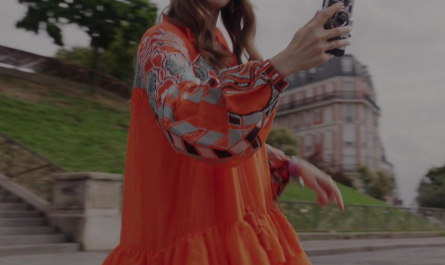 Orange Flounced Hem Tunic Dress of Lily Collins as Emily Cooper Outfit Emily in Paris TV Show