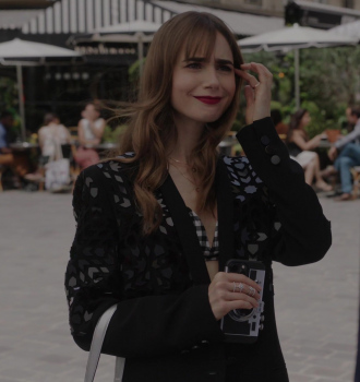 Black Embellished Blazer of Lily Collins as Emily Cooper Outfit Emily in Paris TV Show