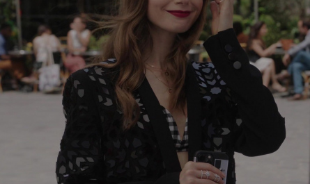 Black Embellished Blazer of Lily Collins as Emily Cooper Outfit Emily in Paris TV Show