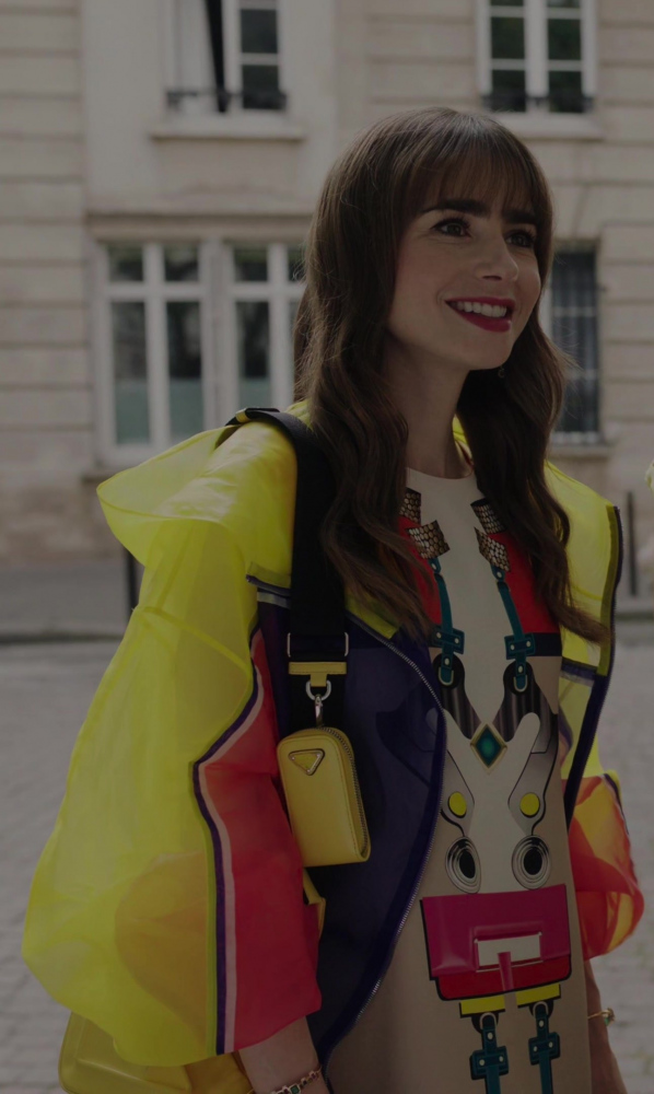 Neon Bright Jacket of Lily Collins as Emily Cooper