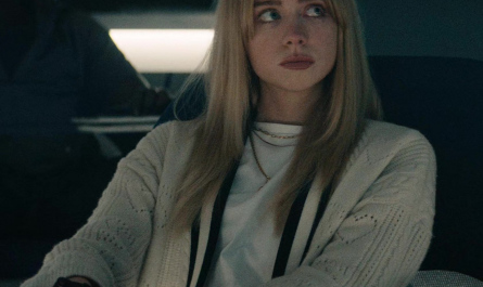 White Knit Cardigan of Maddie Phillips as Cate Dunlap Outfit Gen V TV Show
