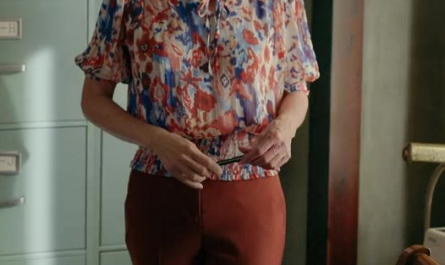 Floral Pattern Knot Front Puff Sleeve Blouse of Teryl Rothery as Muriel St. Claire Outfit Virgin River TV Show