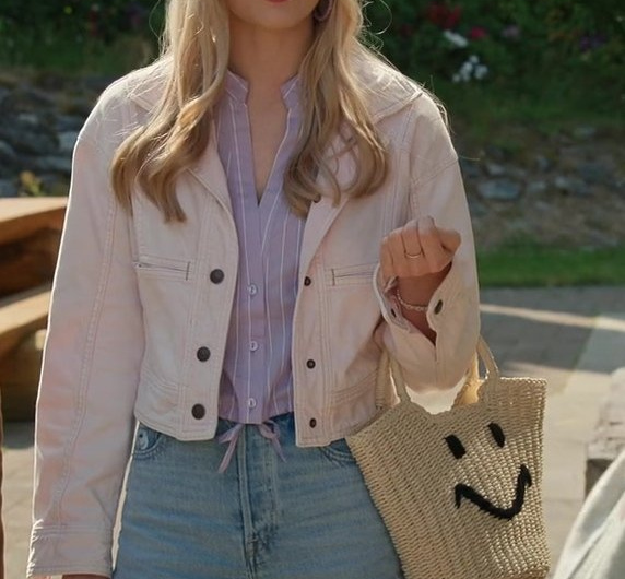 White Denim Cropped Jacket Worn by Sarah Dugdale as Lizzie