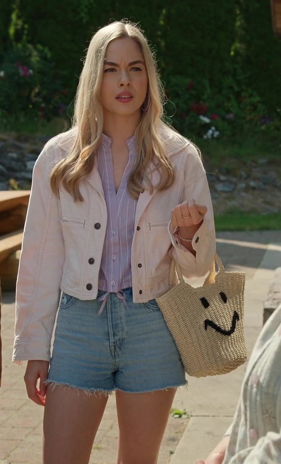 White Denim Cropped Jacket Worn by Sarah Dugdale as Lizzie from Virgin River TV Show