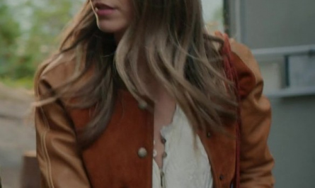 Suede Leather Bomber Jacket of Elise Gatien as Lark Outfit Virgin River TV Show