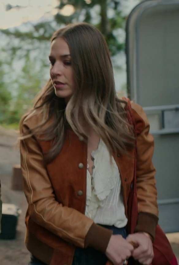 suede leather bomber jacket - Elise Gatien (Lark) - Virgin River TV Show