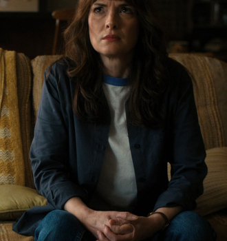 Blue Shirt of Winona Ryder as Joyce Byers Outfit Stranger Things TV Show