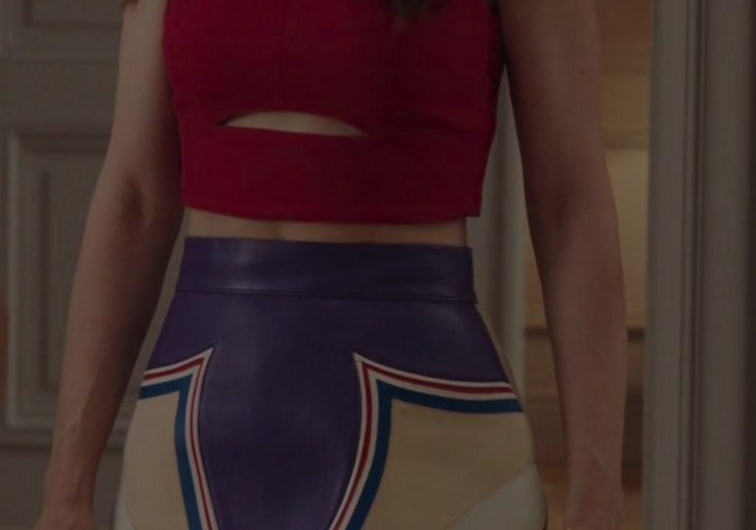 Printed Leather High-Waisted A-Line Skirt of Lily Collins as Emily Cooper