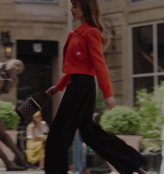 Black Wide Pants of Lily Collins as Emily Cooper Outfit Emily in Paris TV Show