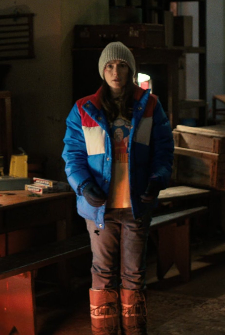 Blue/White/Red Puffer Jacket Worn by Winona Ryder as Joyce Byers