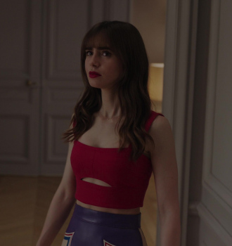 Red Cut Out Crop Top of Lily Collins as Emily Cooper Outfit Emily in Paris TV Show