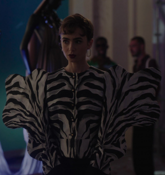 Zebra Jacket of Lily Collins as Emily Cooper Outfit Emily in Paris TV Show