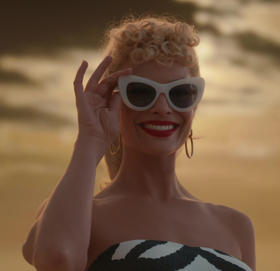 Vintage White Cat Eye Frame Sunglasses Worn by Margot Robbie from Barbie (2023) Movie