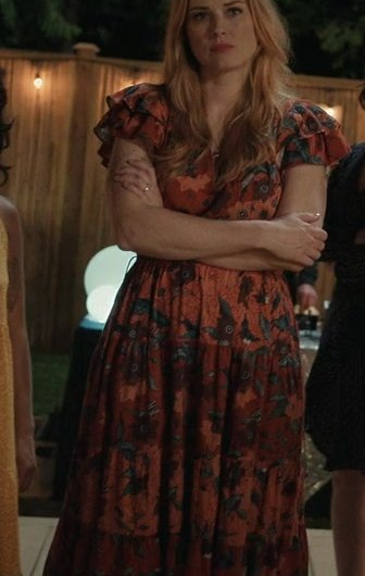 Floral Midi Dress with Flutter Sleeves Worn by Alexandra Breckenridge as Mel Monroe